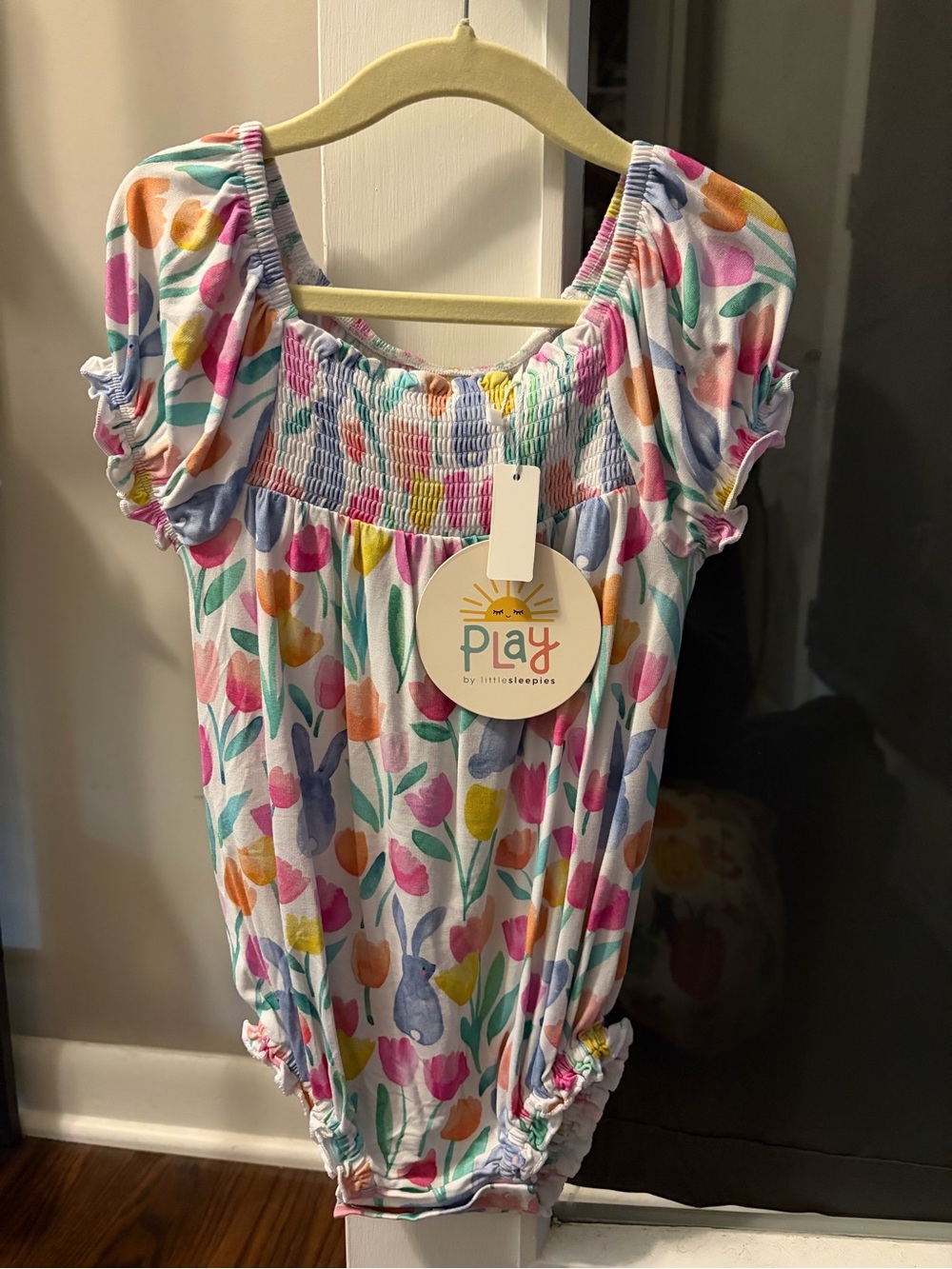 Little Sleepies Play Girls Garden Hops Smocked Bubble Romper 3T